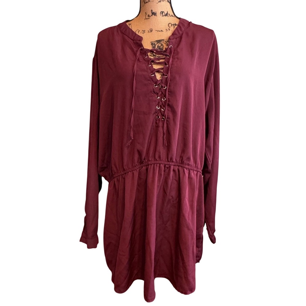 Rue21 Rue+ Burgundy Lace Up Long Sleeve Mini Dress 3X